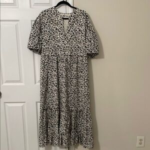 Marie Oliver Black and White Ruffled Puff Sleeve Midi Dress